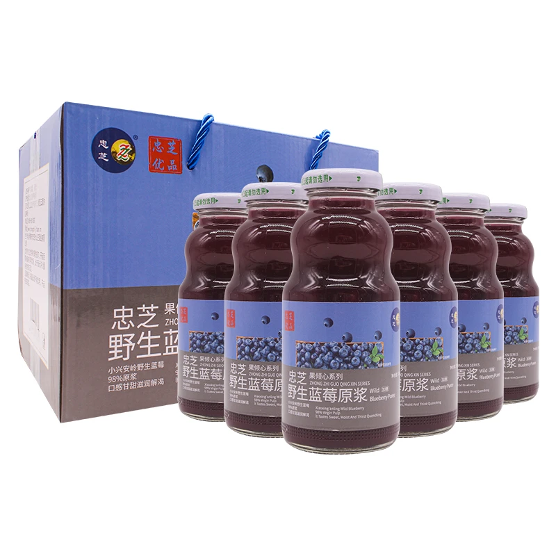 【7799娘家人专属】忠芝小兴安岭蓝莓原浆98%果汁饮料248ml*6瓶好喝