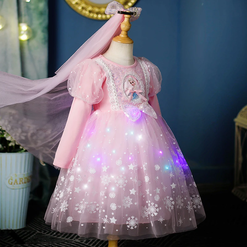女童秋装宝宝生日裙子夏季礼服洋气发光艾莎连衣裙女孩爱莎公主裙