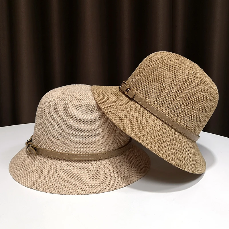 纯萃美2025新款夏季百搭渔夫帽草帽休闲帽子户外防晒女款太阳帽