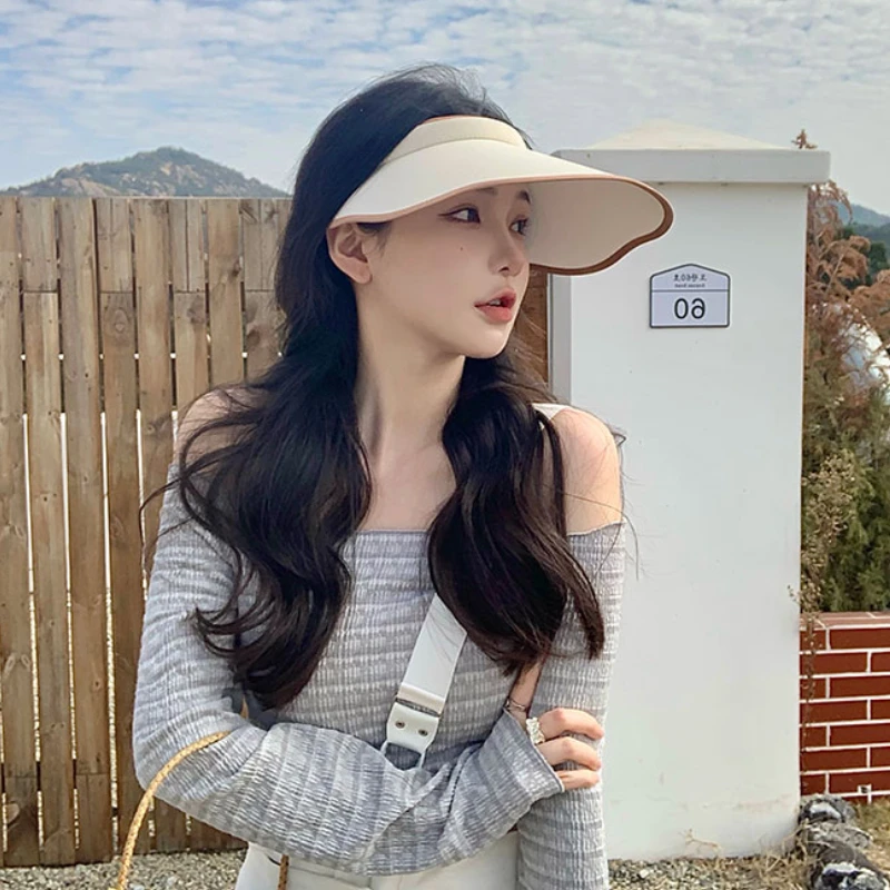 2025夏季防紫外线花瓣边海边空顶帽韩版出游遮脸太阳帽沙滩遮阳帽