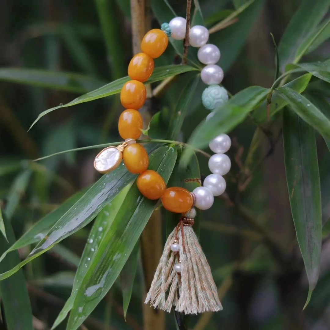 【南瓜马车】蜜蜡珍珠手串
