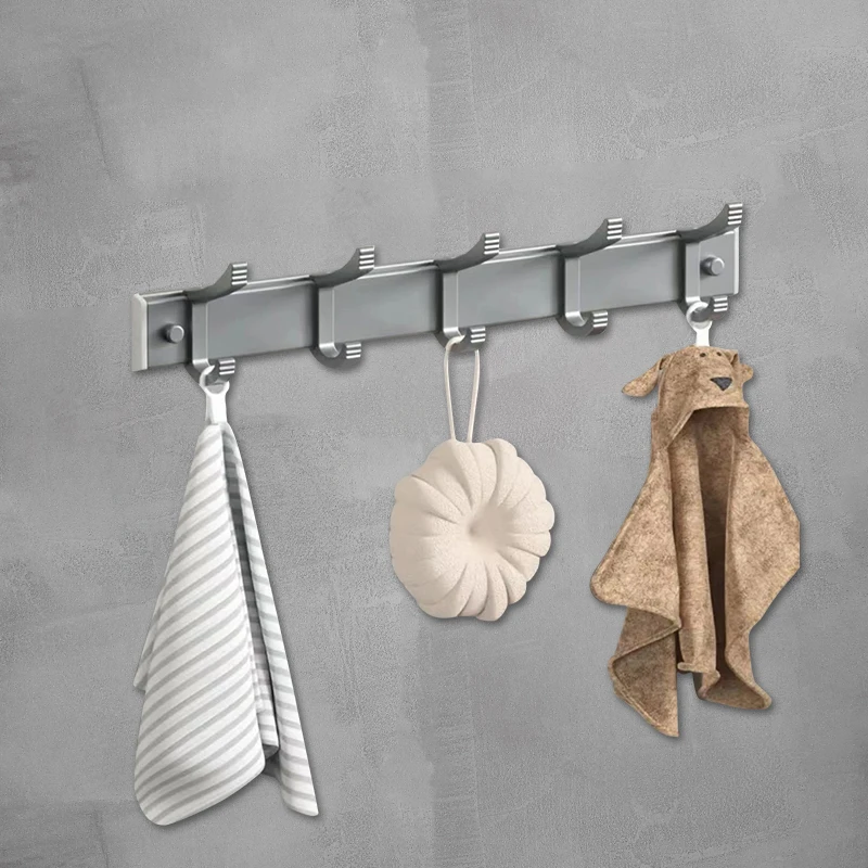 枪灰免打孔加厚家用五排钩防水防锈卫生间厨房门墙壁挂式置物架