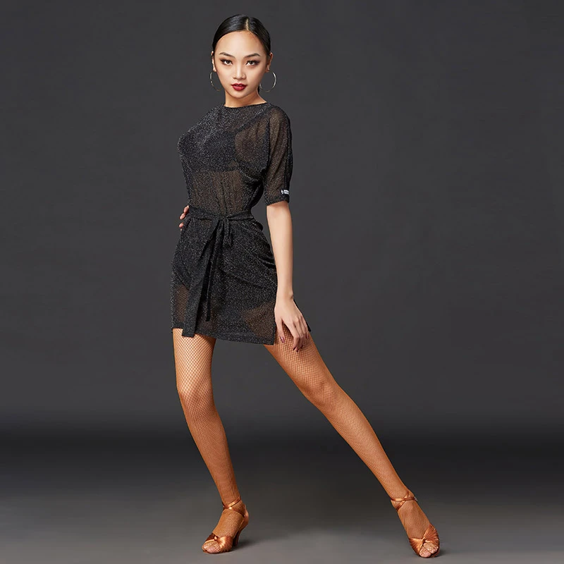 皇朝舞服性感黑色蕾丝时尚修身显瘦拉丁舞连衣裙 银丝布 A3208