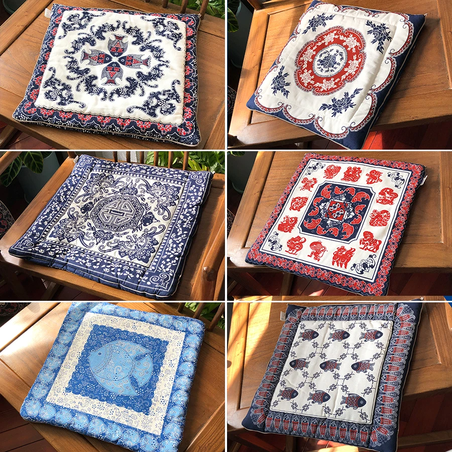 布络坐垫中式手工纯棉布艺餐椅垫榻榻米垫车座沙发垫富贵有鱼国潮