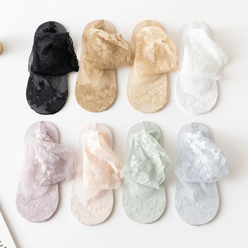 春秋款船袜女薄款花边丝袜短袜子韩版中筒网纱袜网红潮夏季薄防滑