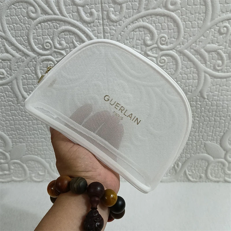 娇.lan专柜赠品白色双层网纱便携简约化妆包洗漱包手拿收纳包整理