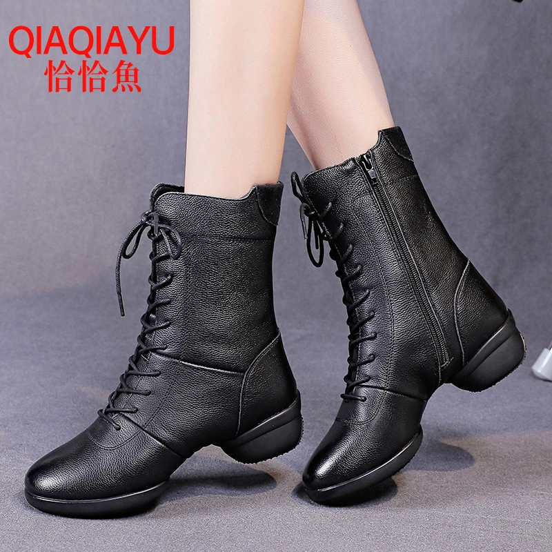 恰恰鱼舞蹈鞋女软底2022新款真皮广场舞爵士四季跳舞鞋水兵舞蹈靴