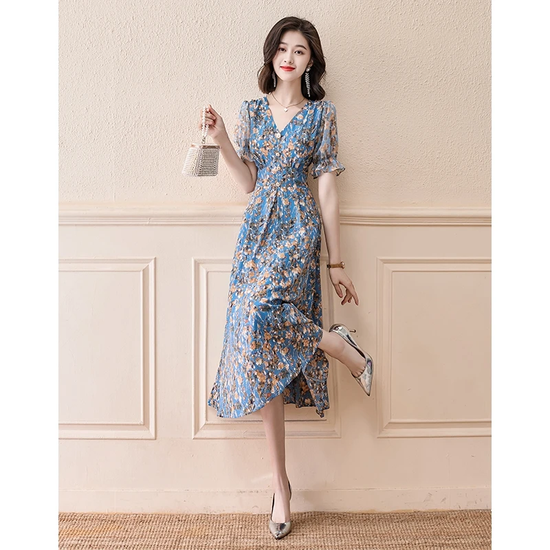 DS22131#碎花法式连衣裙女夏修身显瘦夏季新款百搭a字裙子