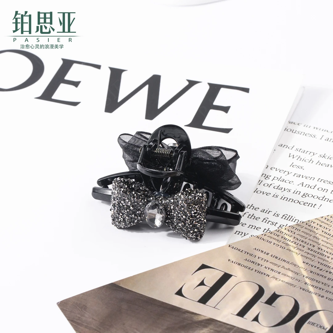 铂思亚  非金属合成锆石发饰 【浮岚】黑色轻奢时尚优雅复古抓夹