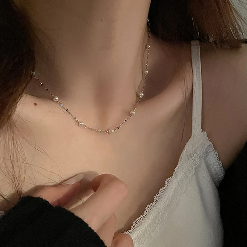 链子925银仿珍珠 925纯银项链女珠珠轻奢气质高级感满天星锁骨链