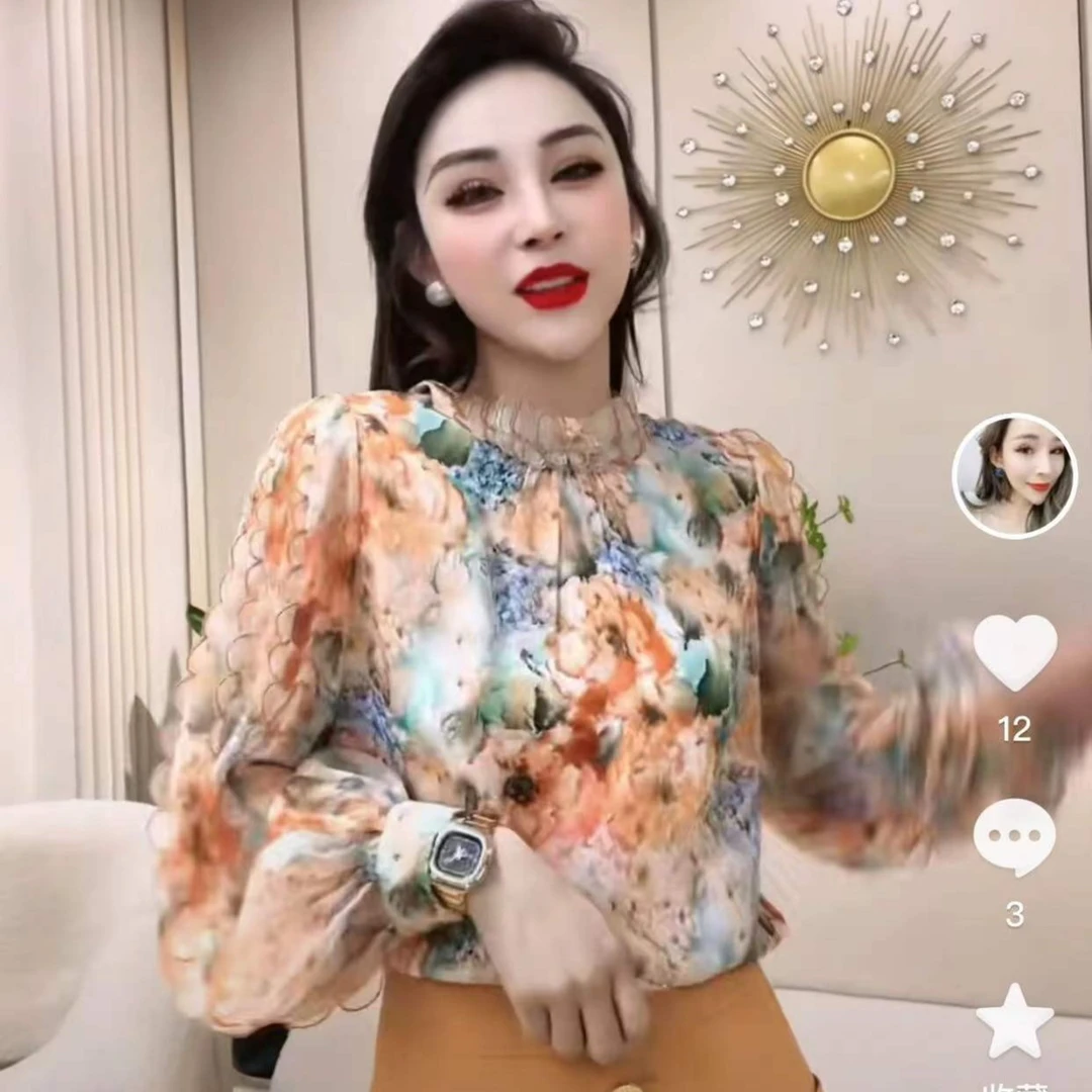 时尚显瘦气质3D喷绘牡丹佳人立体蝴蝶花重工衬衫ML235C上衣碎花