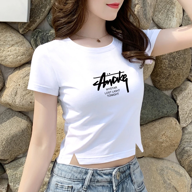 白色短袖t恤女2025年新款夏季设计感修身高腰短款露脐半袖上衣夏