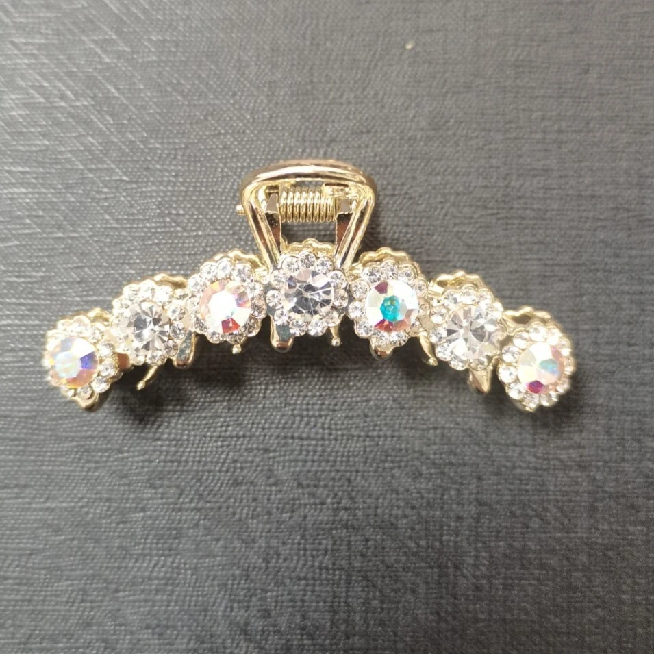 海棠鱼 锌合金发饰 FJ854中号白钻花朵抓夹