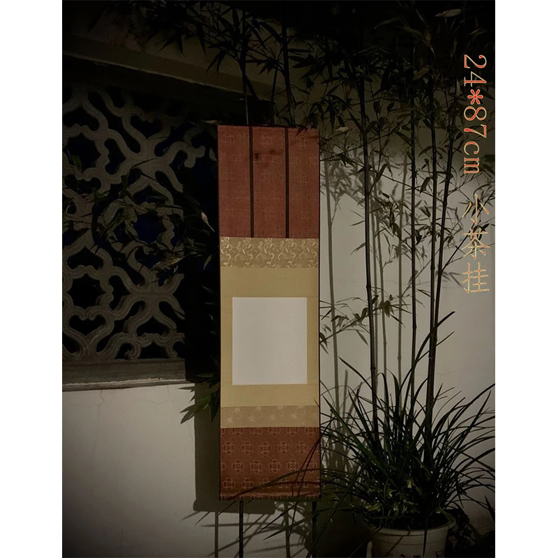 艺英轩日式斗方小茶挂织锦装裱书法禅意手写定制茶室卷轴竖轴挂画