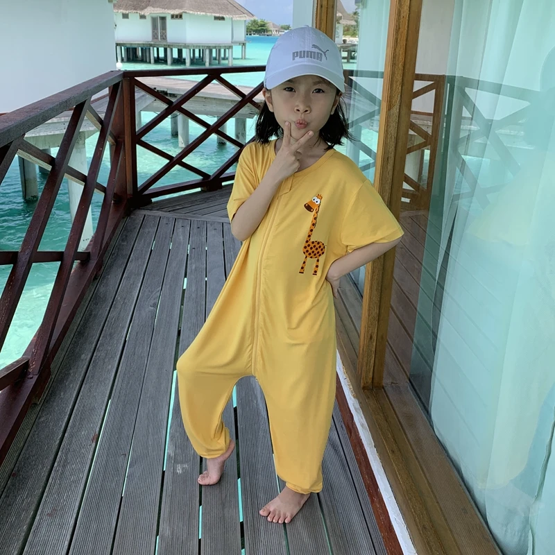 儿童连体衣宝宝夏季薄款拉链款睡衣大童男童女童防着凉防踢莫代尔