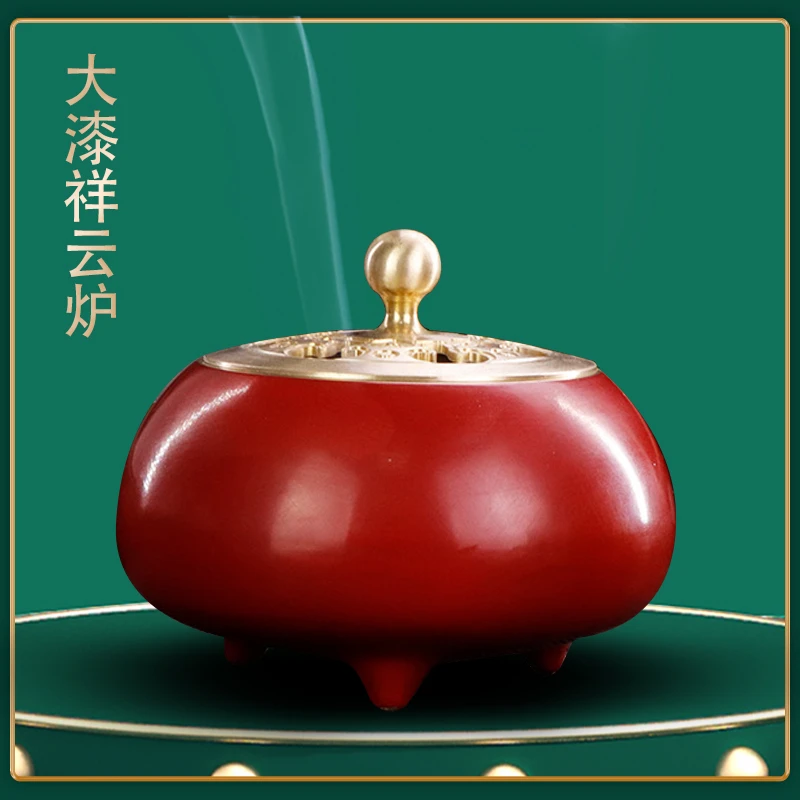 香炉铜大漆手工香薰炉家用室内盘香檀香炉茶道礼品家居摆件铜香炉