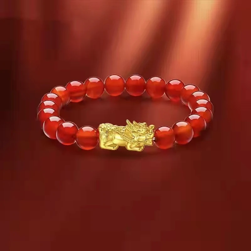 黄金貔貅手链男女款999足金手链3D硬金24K金皮丘手串送女友礼物