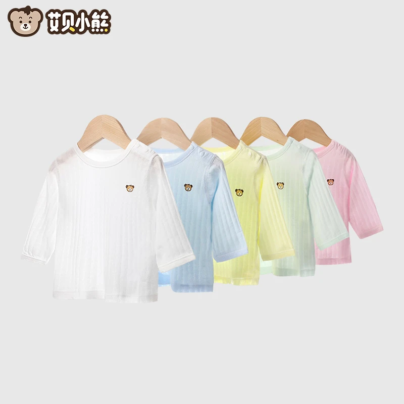 初生婴幼儿内衣纯棉夏季薄款镂空空调服防蚊单件长袖睡衣宝宝上衣