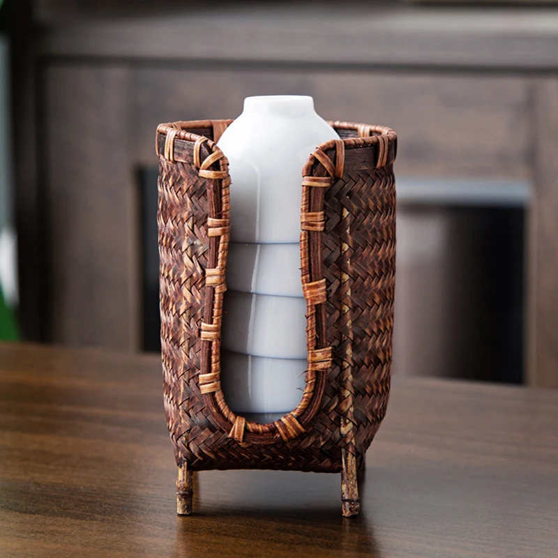 闽政禅意杯架杯篓手工收纳篓竹编茶杯笼品茗杯收纳盒家用茶具配件