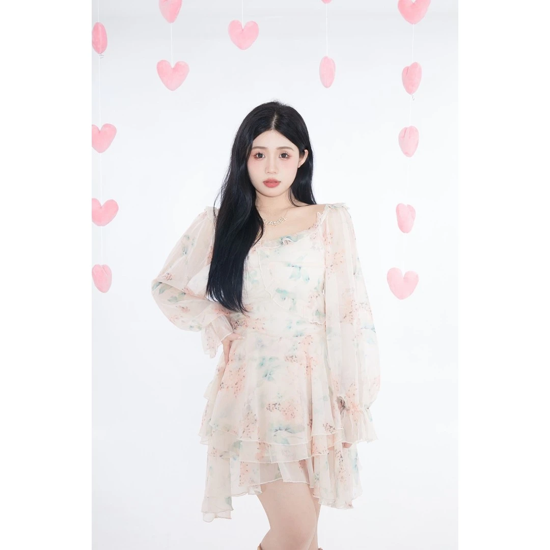 温与柔【古堡情书】像恋综女主角的真丝雪纺显瘦连衣裙甜美设计感