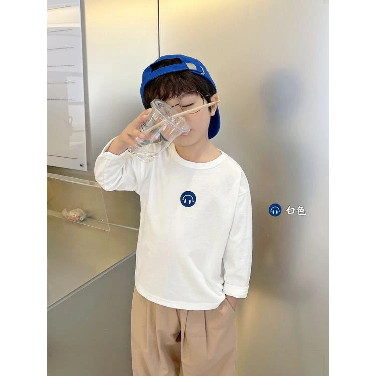 男童笑脸长袖t恤春季春秋婴儿童装打底衫宝宝小童洋气上衣潮X3260