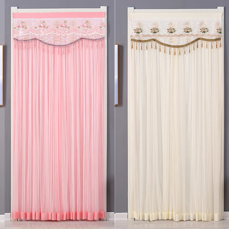 客厅冷气遮光蕾丝门帘挡风帘免打孔卧室卫生间夏季防蚊虫隐私款