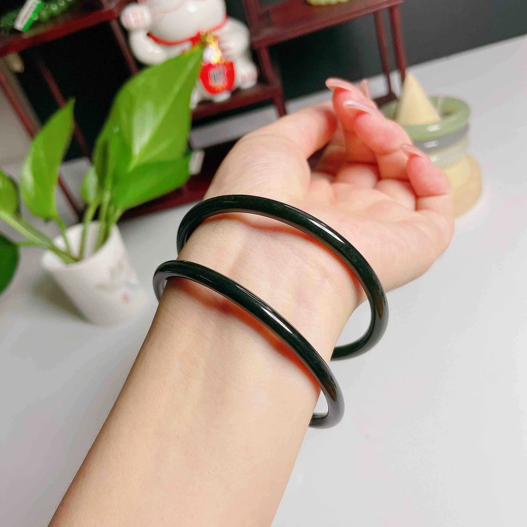 天然和田玉塔青叮当镯（一对）