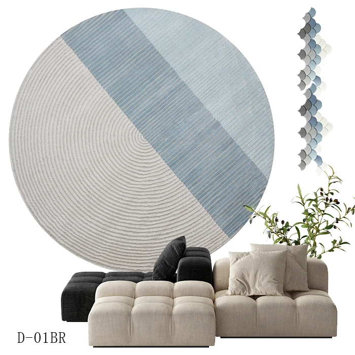 JUESE/觉色工厂直销西利亚圆形现代简约几何线条百搭渐变色地毯