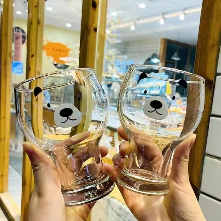 可爱动物贴花玻璃杯甜品杯冷饮杯冰咖啡杯