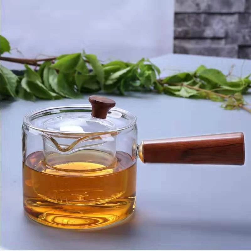 日式玻璃围炉煮茶壶耐高温侧把壶功夫茶具加厚泡茶器直觉壶花茶壶
