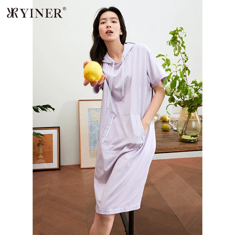 【休闲连帽连衣裙】Yinerlife宽松连帽显瘦家居睡裙8J52205110