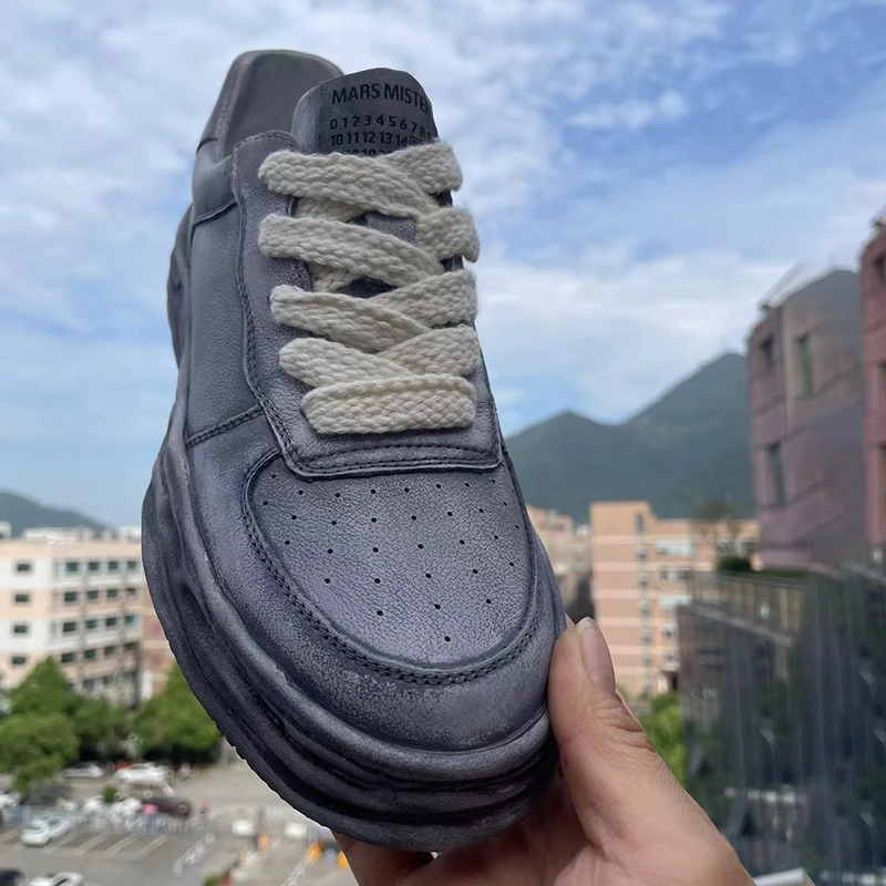 头层牛皮男鞋夏季透气真皮空军休闲鞋擦色皮101