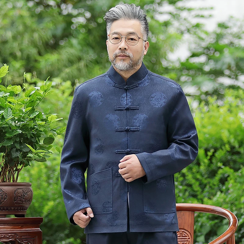 唐装男中老年爸爸婚礼服春秋长袖外套爷爷老人中国风过寿生日衣服