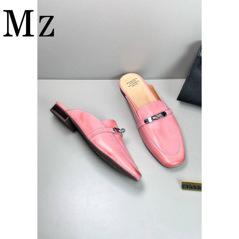 Mr.Zheng/2cm/懒人后空包头半拖鞋锁扣软底2025春款休闲百搭女鞋