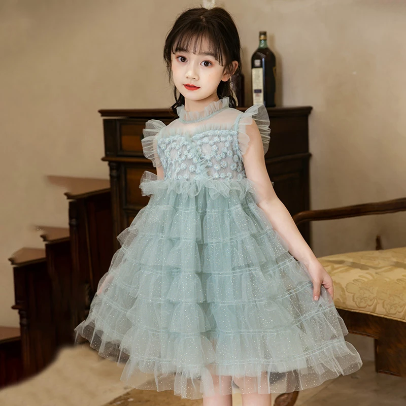 女童公主裙夏 2023新品夏装网纱洋气小女孩儿童夏款蛋糕连衣裙子