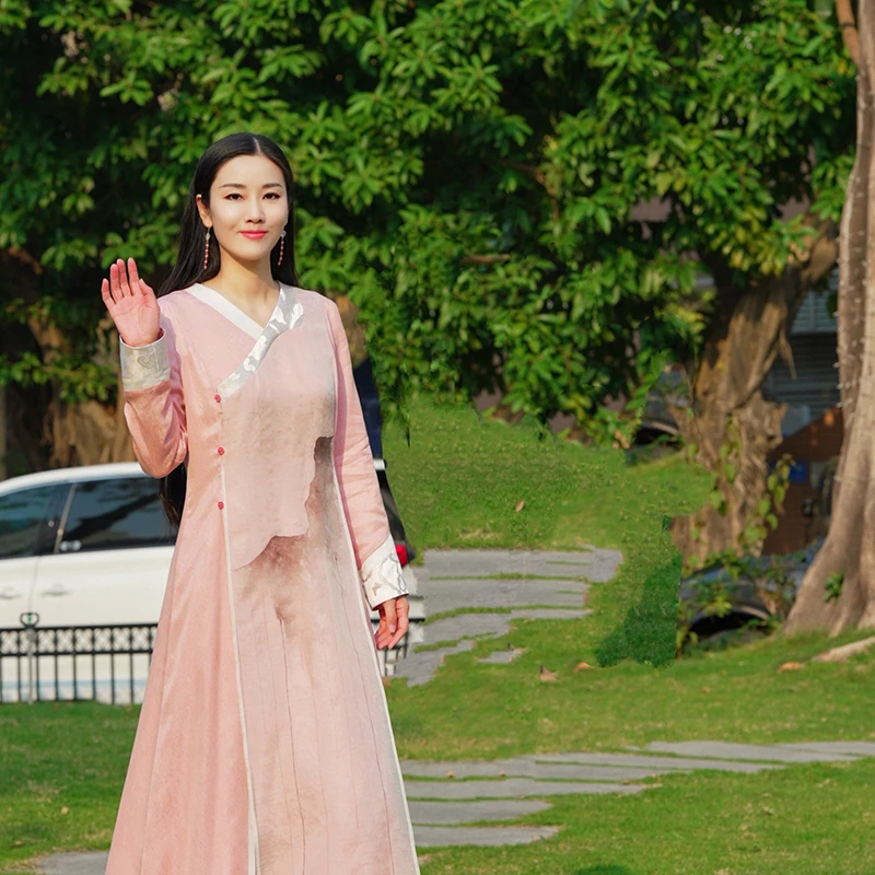 云谧特价【若风】新中式国风简约交领飘纱手绘泼墨连衣裙