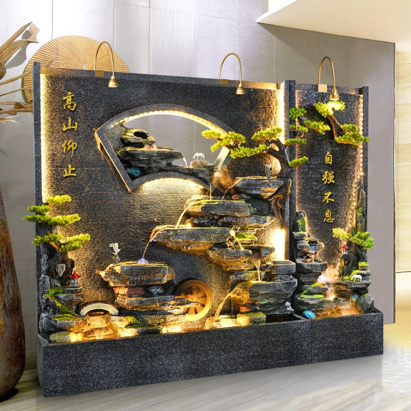 水幕墙流水招财摆件假山喷泉装饰水景观公司大堂户外庭院鱼池造景