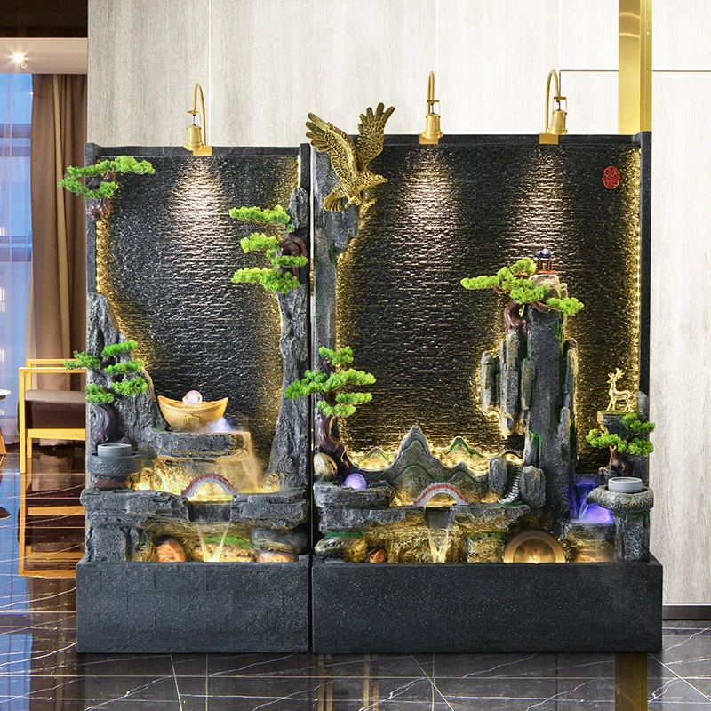 水幕墙流水屏风落地摆件公司酒店大堂水景观装饰民宿庭院鱼池造景