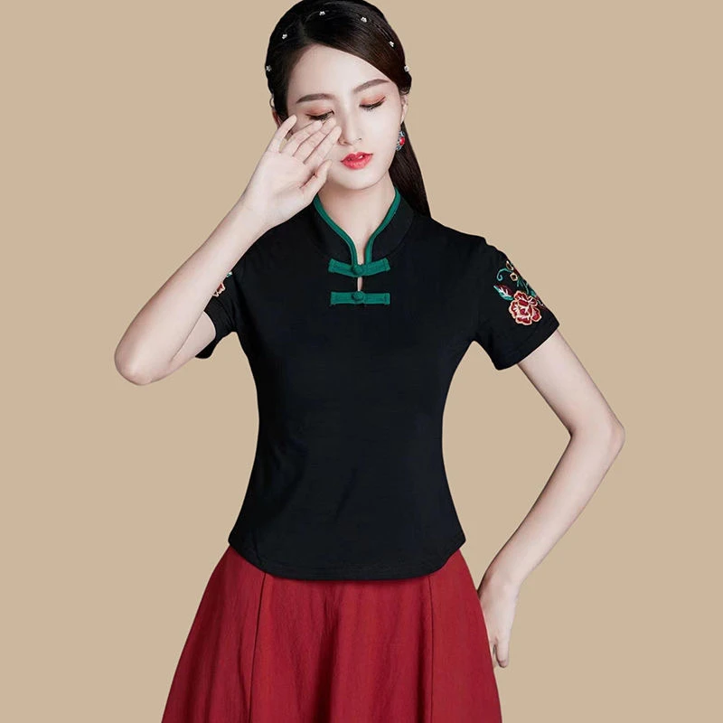 【直播专享】中国风盘扣中式女装改良唐装上衣夏新款刺绣民族风半袖