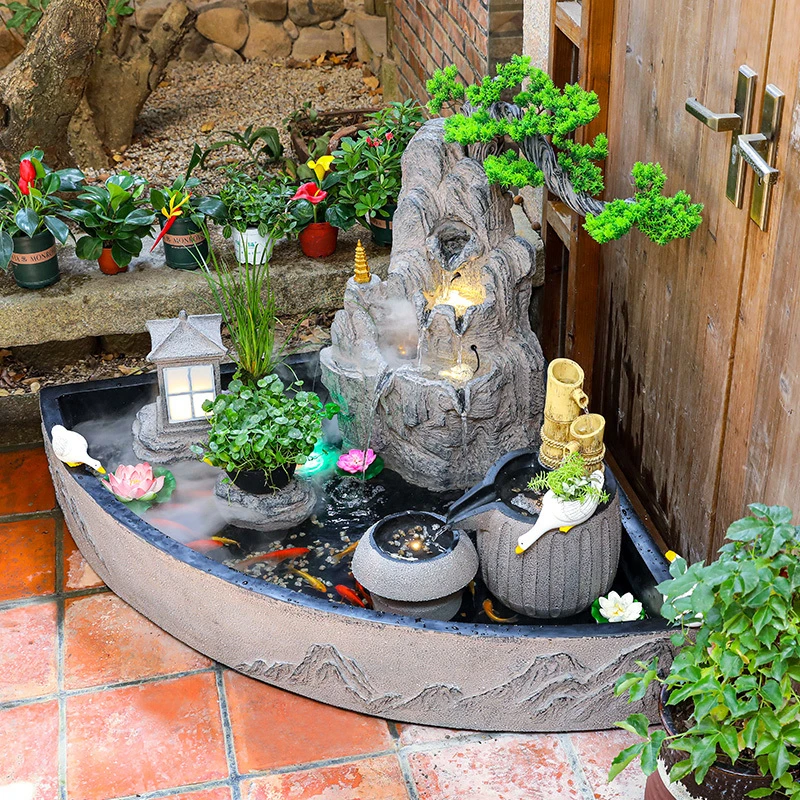 善水源庭院花园布置小院阳台鱼池造景装饰假山流水喷泉新中式摆件