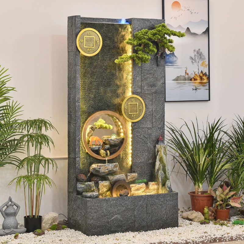 善水源新中式循环水水幕墙假山流水喷泉落地摆件玄关客厅水景装饰