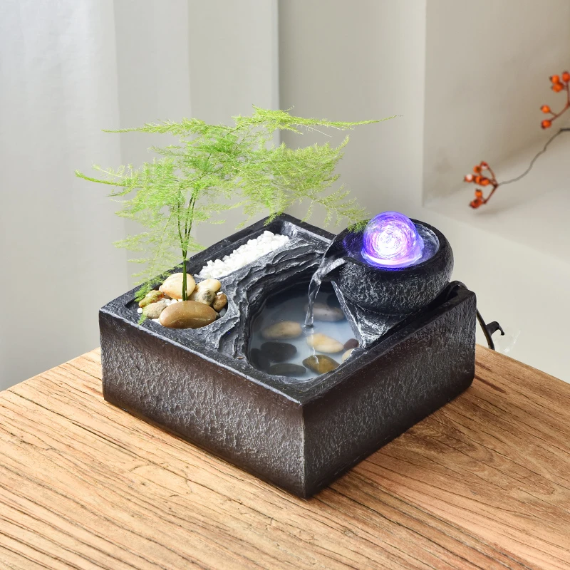 现在轻奢简约流水小喷泉水轮摆件办公室客厅装饰品循环水景