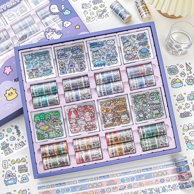 手帐贴纸胶带套装大礼盒透明防水儿童女孩手账贴画可爱卡通少女心