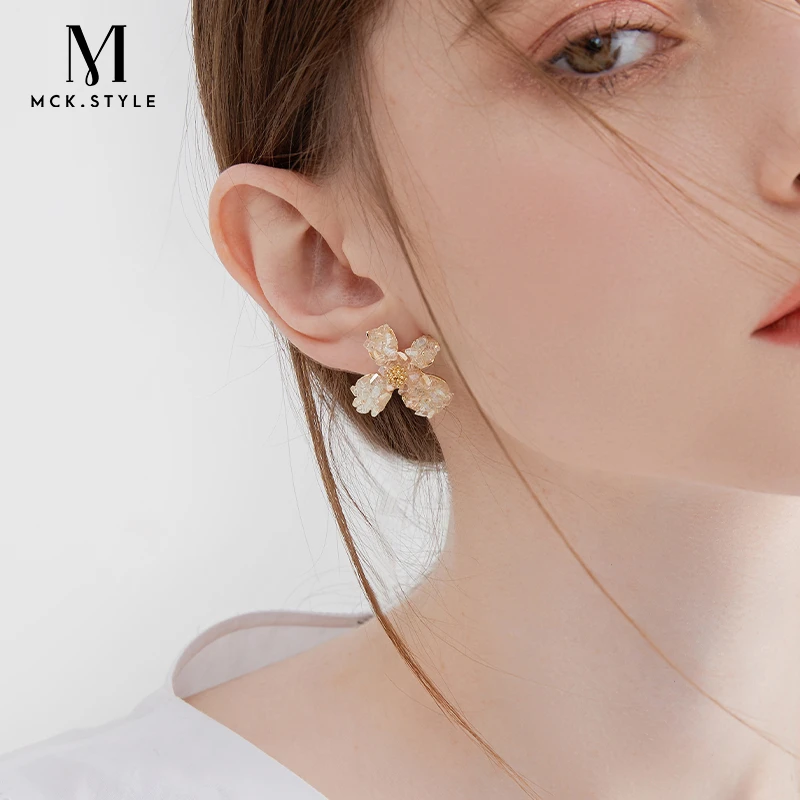 mck 合金仿水晶耳饰 仿水晶花朵耳环女2025年新款潮轻奢气质耳饰