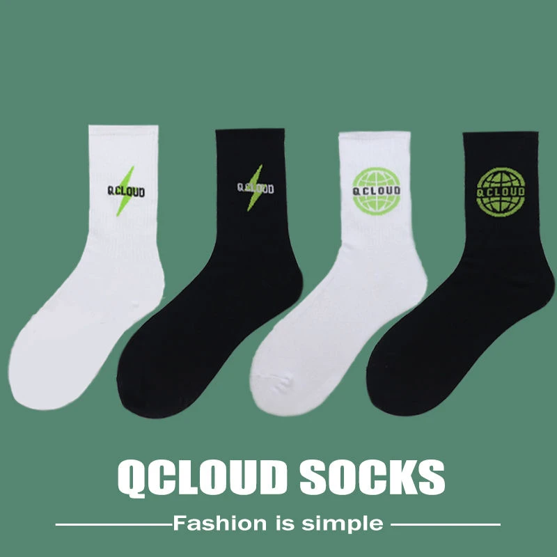 QCLOUDins日系袜子男女闪电问题绿地球专用情侣棉袜潮流青少年