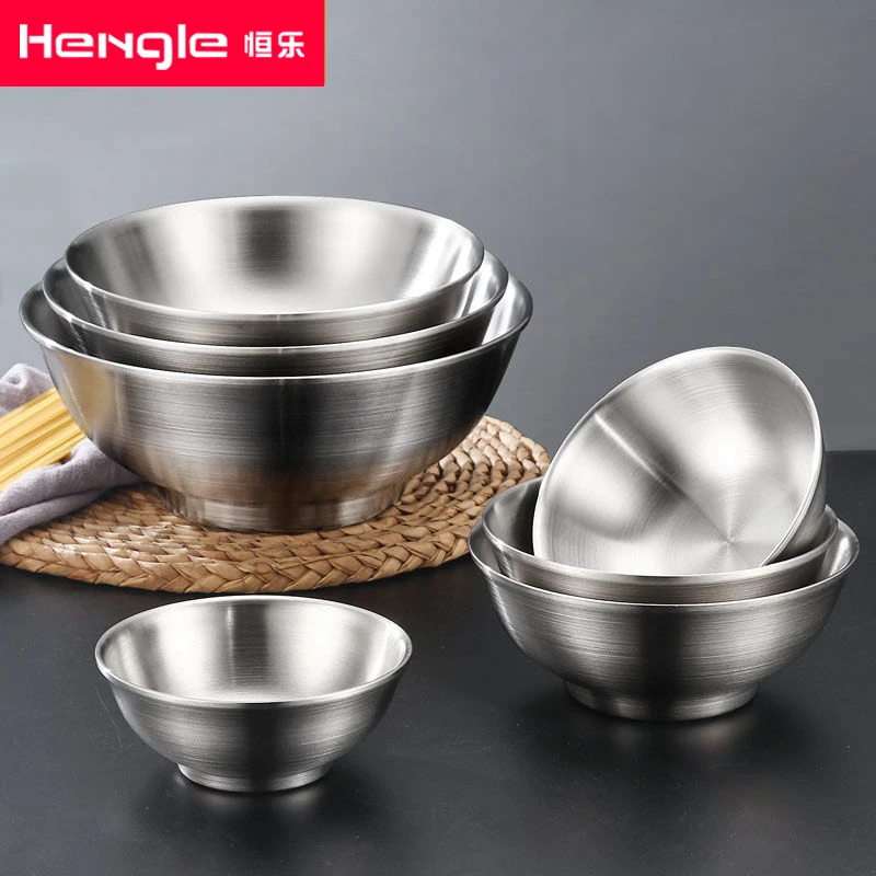 304不锈钢碗日式拉面碗汤碗饭碗双层防烫泡面碗单人家用大号铁碗