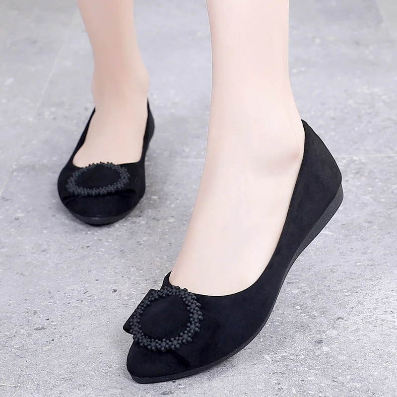 老北京布鞋女单鞋新款时尚平底豆豆鞋牛筋底软底黑色上班鞋工作鞋