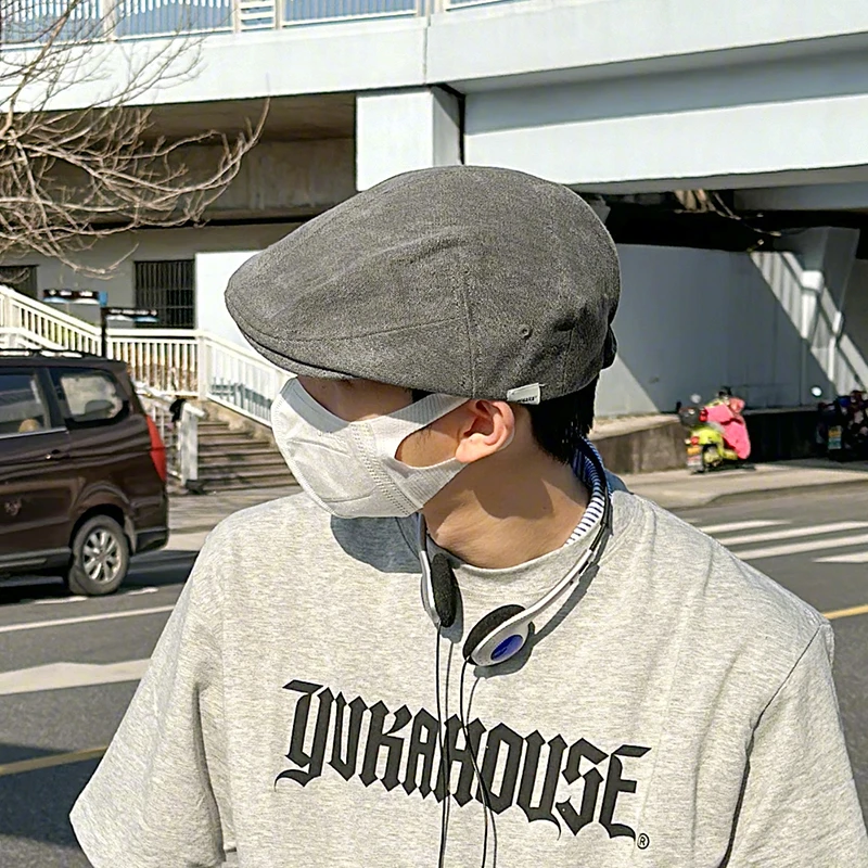 日系小众布标贝雷帽春夏复古鸭嘴帽子男女百搭前进八角报童画家帽