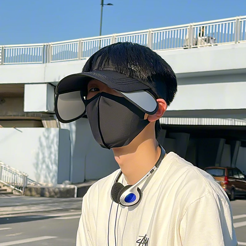 男士夏季出游遮脸防晒帽子防紫外线户外透气空顶帽大檐无顶太阳帽