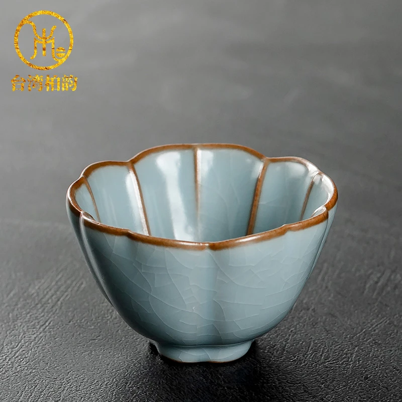 柏韵邱卫国牡丹杯汝窑茶杯陶瓷品茗杯主人杯单杯汝瓷开片个人杯